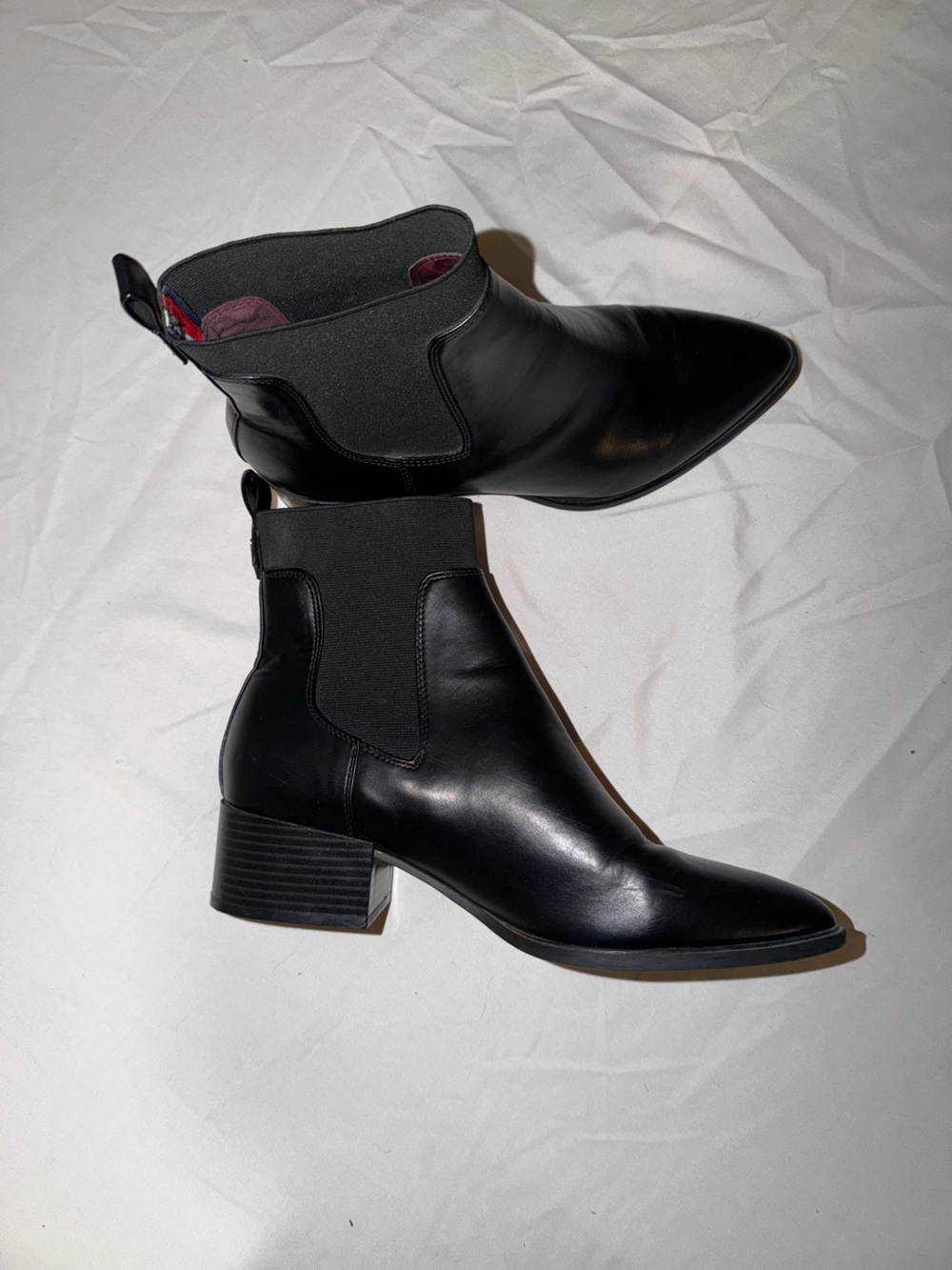 Tommy Hilfiger Black Leather Chelsea Block Heel Ankle Boots